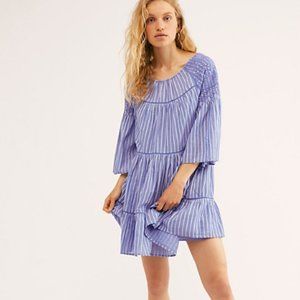 Free People Lola Embroidered Mini Dress Blue